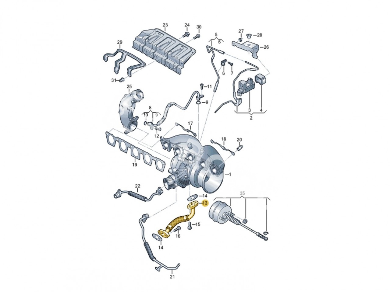 Обратный маслопровод турбины Audi 2.5 TFSI Evo DAZA, DNWA, DNWB, RS3 8V, 8Y, TTRS 8S, RSQ3 F3, Seat Formentor Cupra