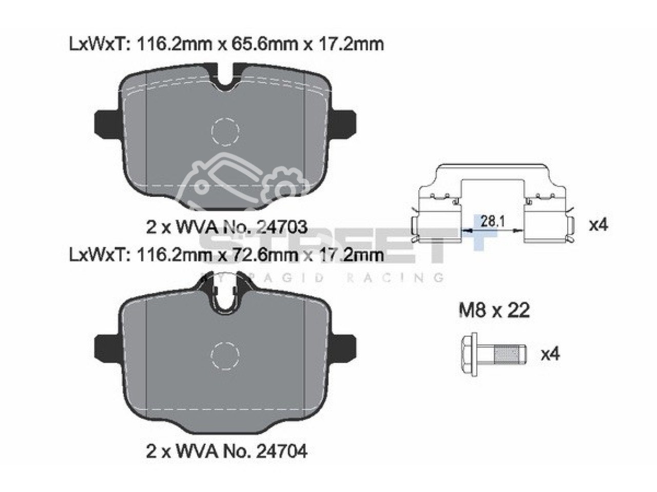 Pagid SP Street+ задние тормозные колодки BMW M2 G87, M3 G80, G81 Touring, M4 Competition G82, M5 F10, M6 F06, F13, X3M F97, X4M F98