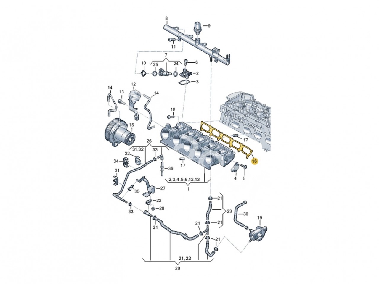 Прокладка впускного коллектора нижняя Audi 2.5 TFSI Evo DAZA, DNWA, DNWB, RS3 8V, 8Y, TTRS 8S, RSQ3 F3, Seat Formentor Cupra
