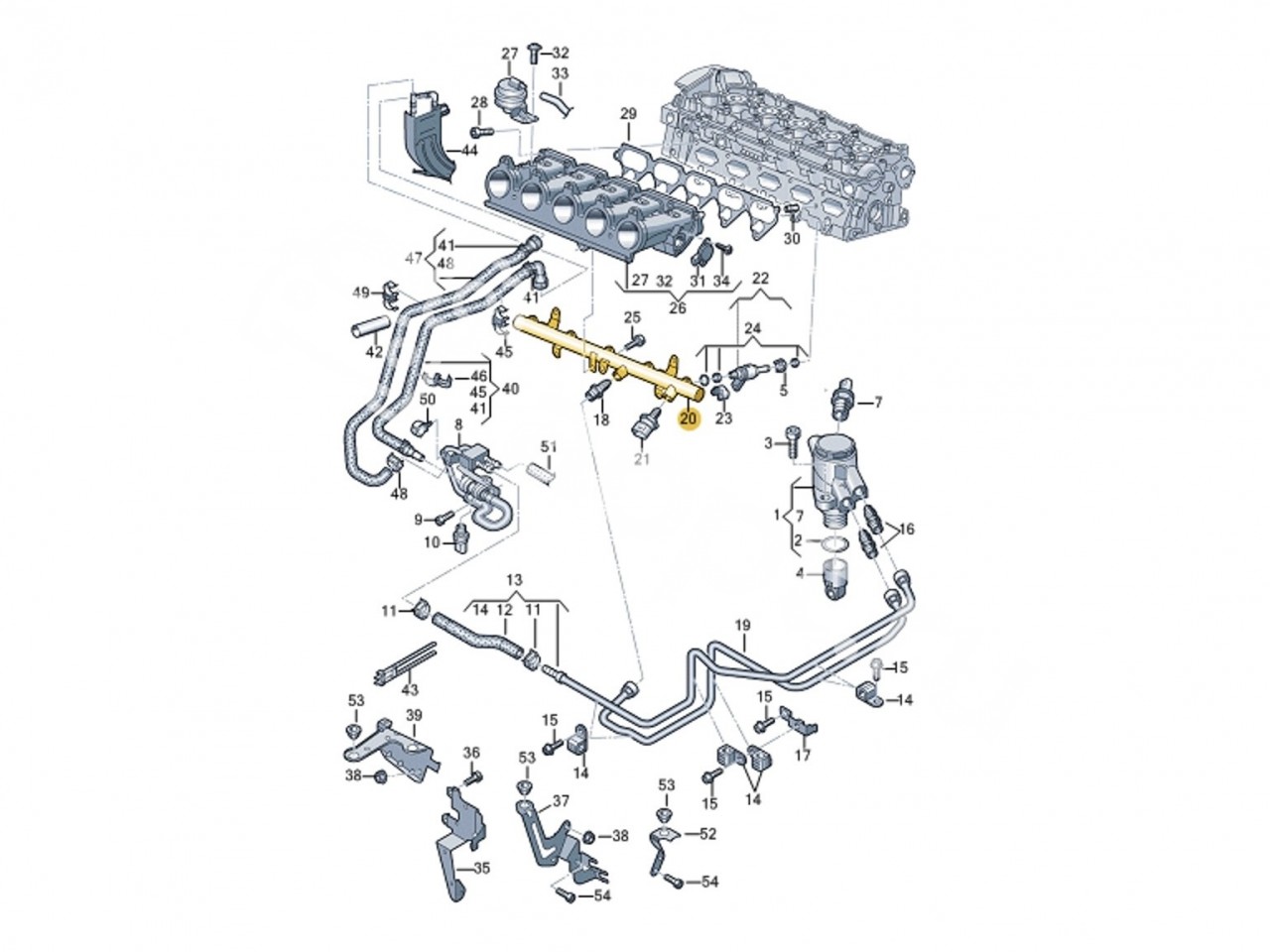 Топливная рампа VAG Audi 2.5 TFSI CZGB, CEPA, CTSA, CZGA, RS3 8P, 8V, RSQ3 8U, TTRS 8J