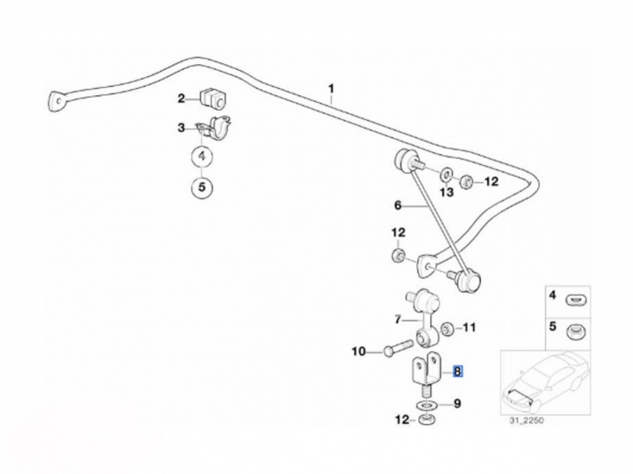 Кронштейн стойки стабилизатора оригинал BMW 3 E30, E36, Z1, Z3