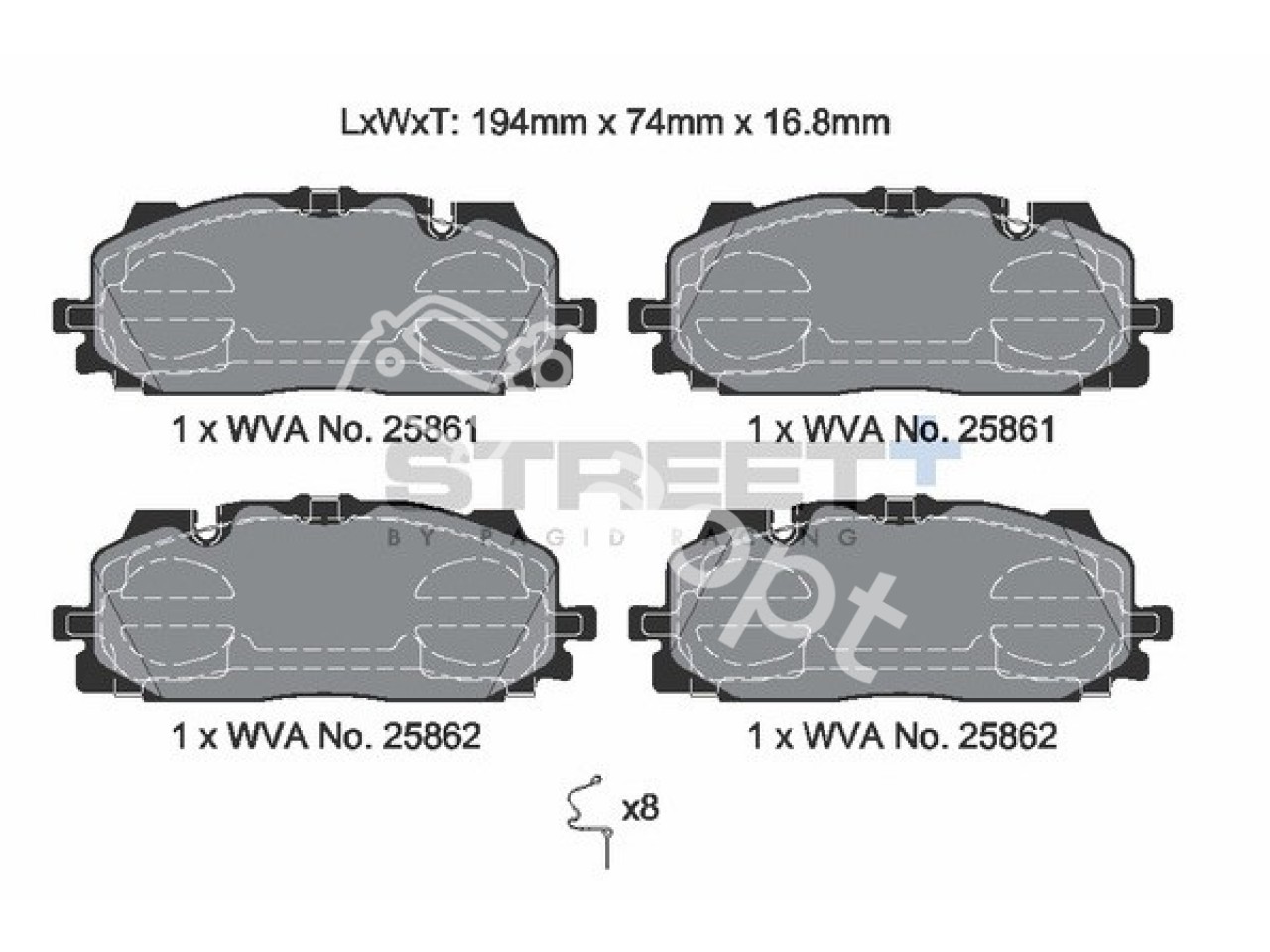 Pagid SP Street+ передние тормозные колодки Akebono 6pot VAG MLB EVO 350, 375мм, Audi RS3 8Y, RSQ3 F3, SQ5 FY, S4, RS4 B9, S5, RS5 8W, A6 C8, A7, Q7, Q8