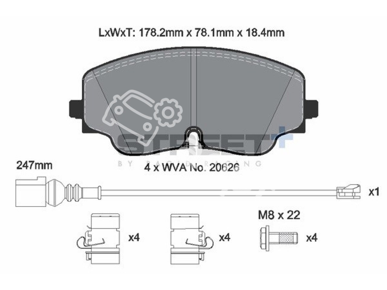 Pagid SP Street+ передние тормозные колодки VAG MQB EVO 356мм, Audi S3 8Y, Volkswagen Golf 8 R, Tiguan, Arteon, Seat Leon, Formentor Cupra