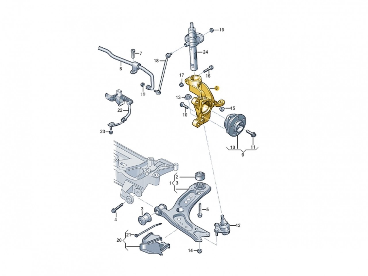 Поворотный кулак левый оригинал Audi RS3 8V Sedan