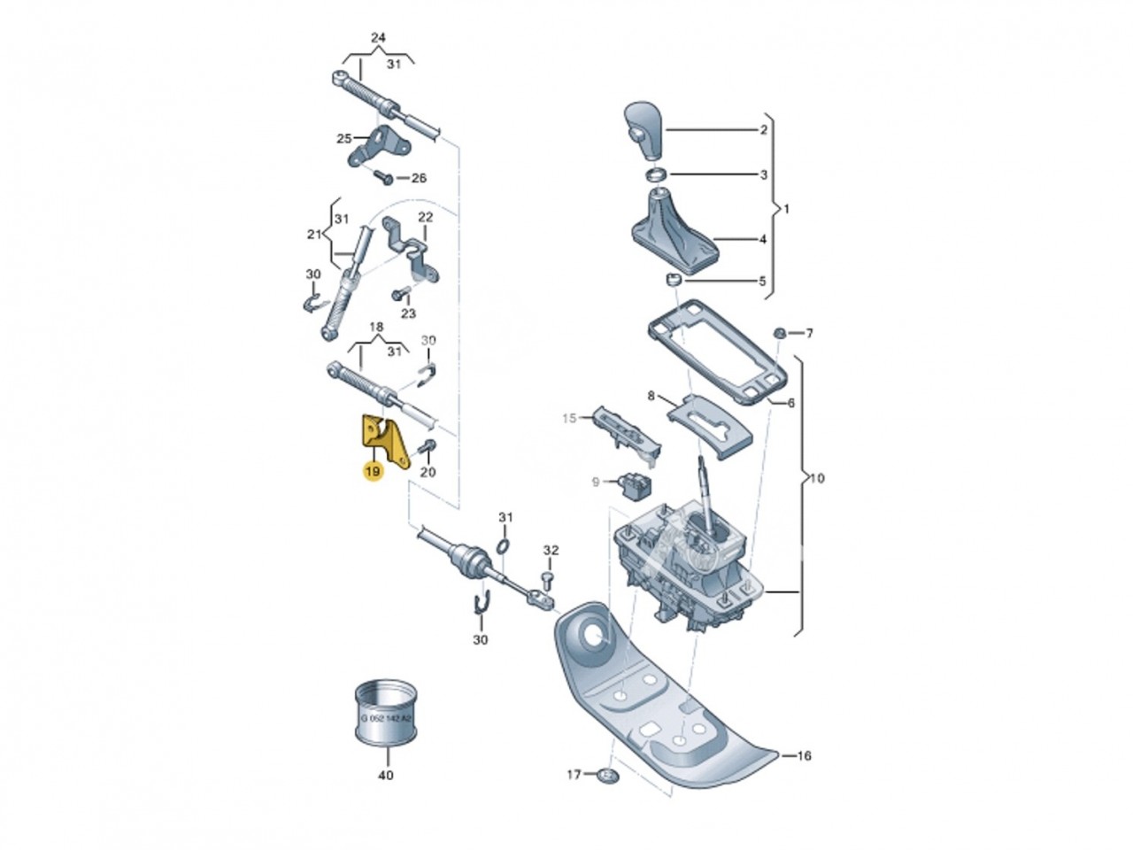 Опора троса селектора DSG-7 DL501 Audi A4, S4, RS4 B8, Allroad, A5, S5, RS5, A6, S6 C7, A7, S7, Q5